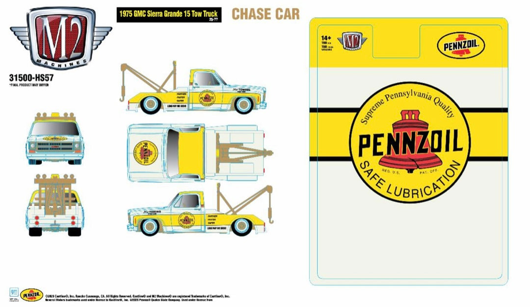 (Pre Order) M2 Machines 1975 GMC Sierra Grande 15 Tow Truck – Pennzoil **CHASE**