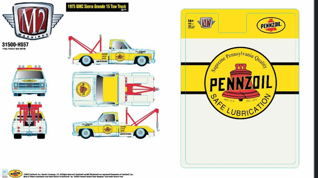 (Pre Order) M2 Machines 1975 GMC Sierra Grande 15 Tow Truck – Pennzoil