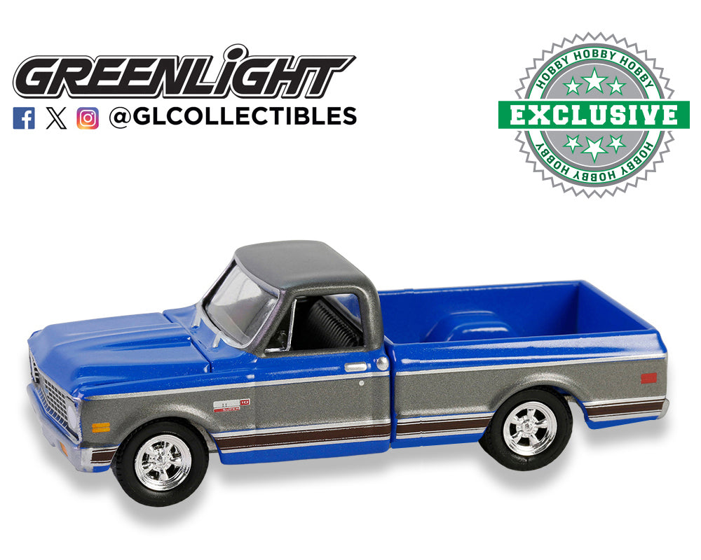 (Preorder) Greenlight 1:64 1972 Chevrolet Cheyenne C10 Short Bed – Blue Gray – Hobby Exclusive