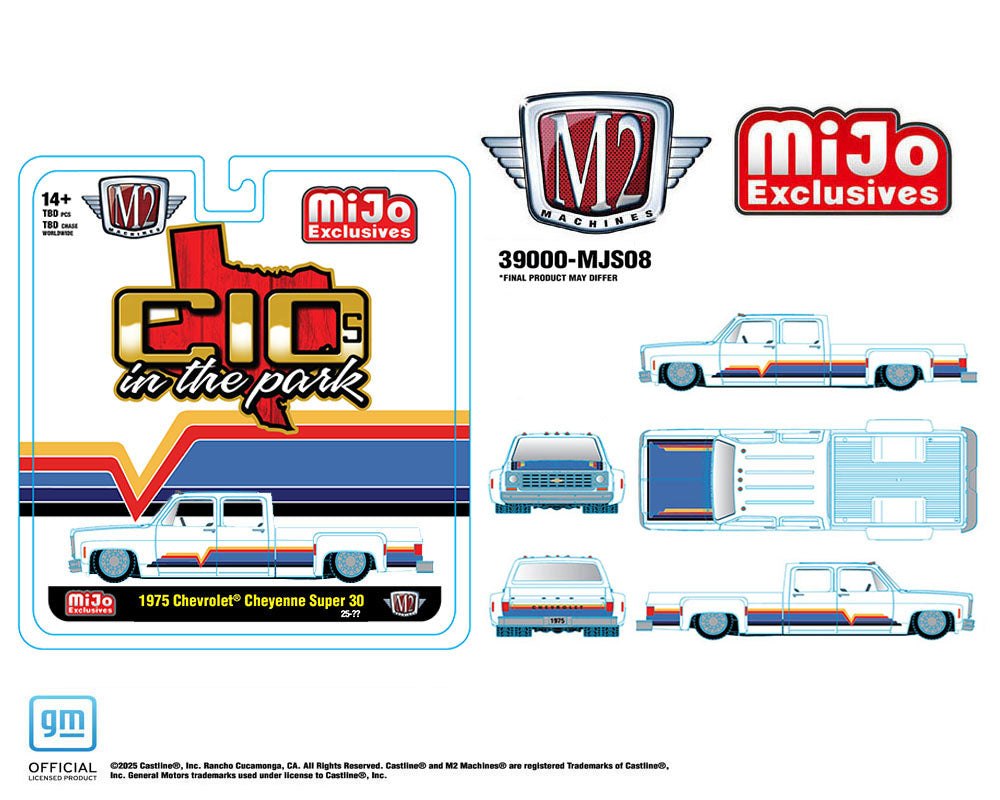 M2 Machines 1:64 1975 Chevrolet Cheyenne Super 30 Dually “C10s In The Park” – White – MiJo Exclusives Limited Edition
