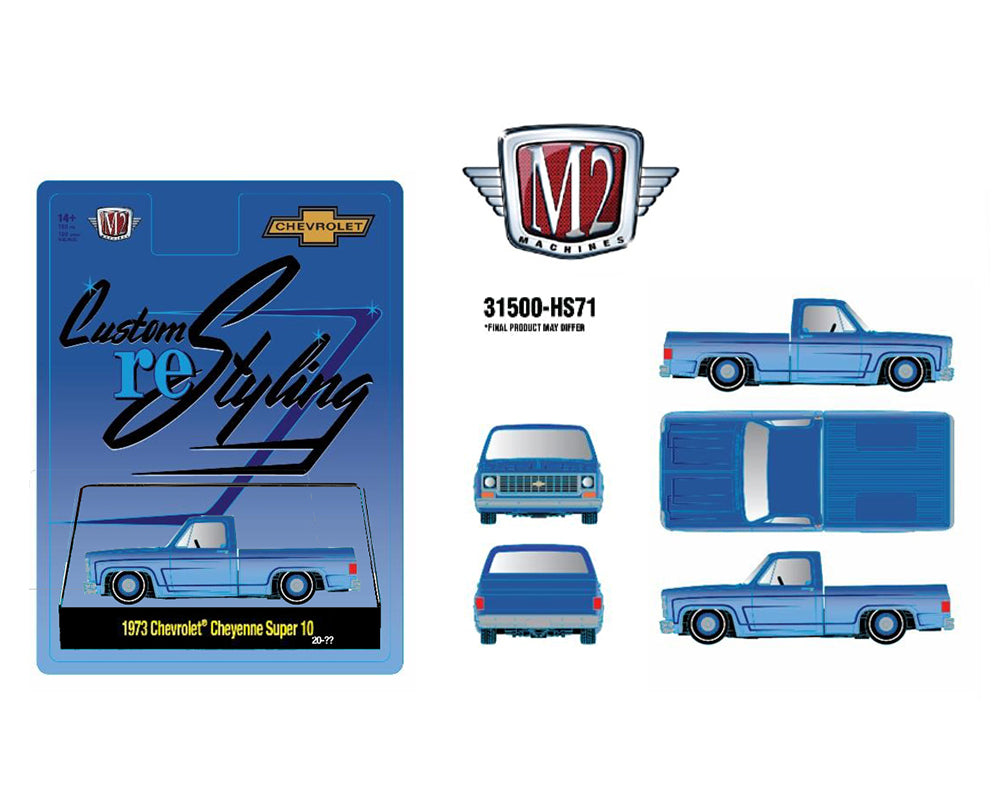 (Preorder) M2 Machines 1:64 1973 Chevrolet Cheyenne Super 10 Custom Re Styling – Blue – Hobby Exclusive
