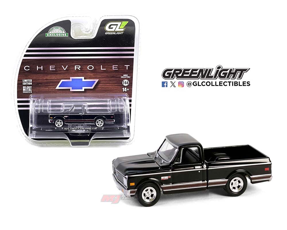 Greenlight 1:64 1972 Chevrolet Cheyenne C10 Short Bed – Black – Hobby Exclusive