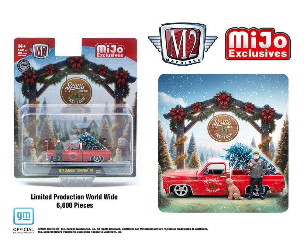(Preorder) M2 Machines 1:64 Diorama Sean’s Fresh Tree Farm 1977 Chevrolet Silverado 10 with Sean Figure & Dog Limited 6,600 Pcs – Mijo Exclusives
