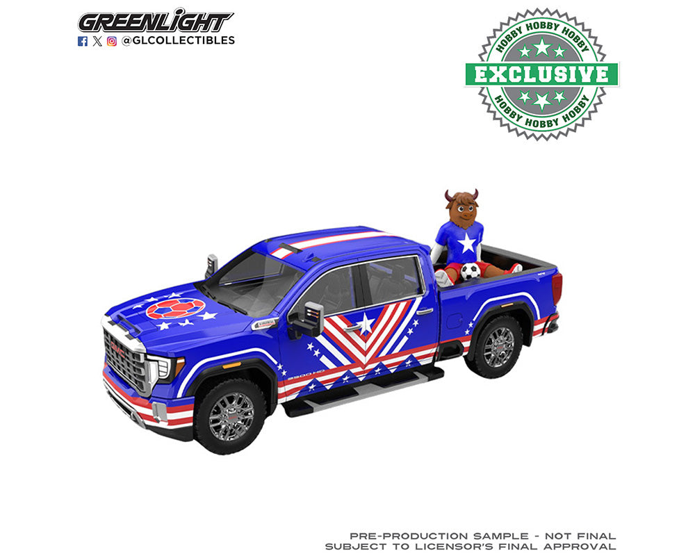 Greenlight 1:64 International Soccer Celebration ’26 – 2022 GMC Sierra 3500 HD USA Tribute with Bison Figure – Limited Edition