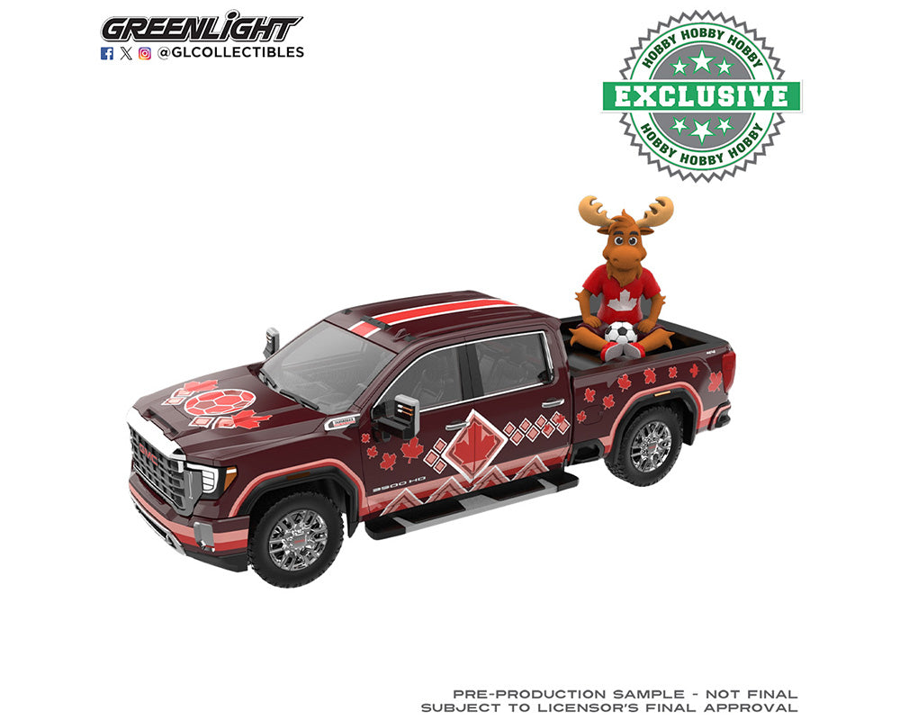 Greenlight 1:64 International Soccer Celebration ’26 – 2022 GMC Sierra 3500 HD Canada Tribute with Moose Figure – Limited Edition