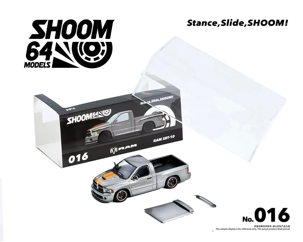 (Preorder) SHOOM64 1:64 2003 Dodge Ram SRT-10 Pickup – Grey with Orange – Limited Edition