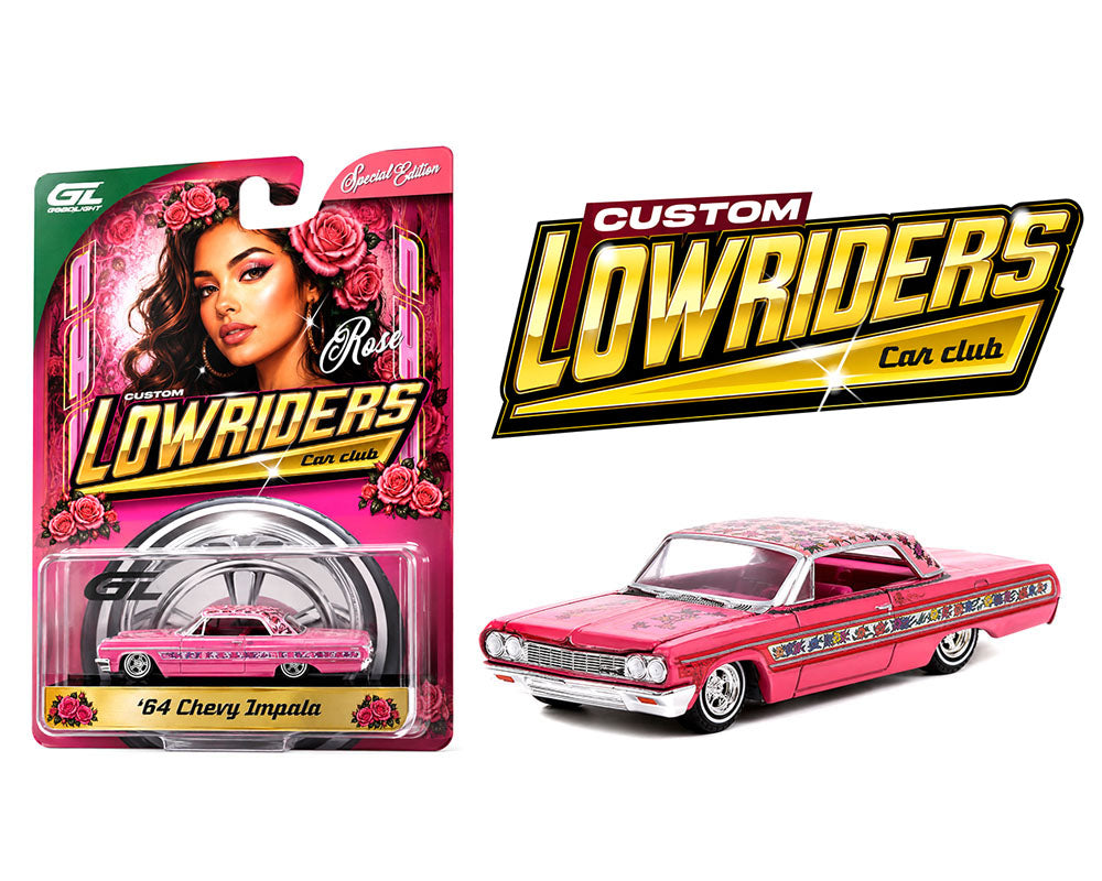 (Preorder) Greenlight 1:64 Custom Lowriders – 1964 Chevrolet Impala SS Rose – Pink