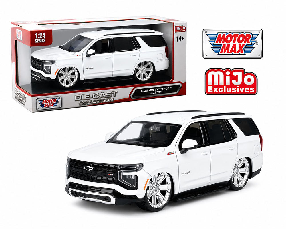 (Preorder) Motormax 1:24 2025 Chevrolet Tahoe Custom – White – Mijo Exclusives