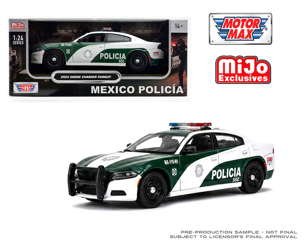 (Preorder) Motormax 1:24 2023 Dodge Charger Pursuit Mexico Policia – White – Mijo Exclusives