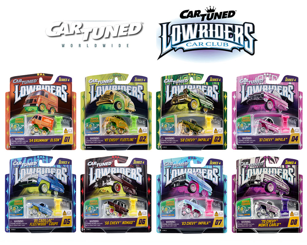 (Preorder) CarTuned 1:64 Lowriders SHOW GLOW Series 4 Assortment of 8 Styles 2026 – L.E.D. Light Up & Hopper Chassis