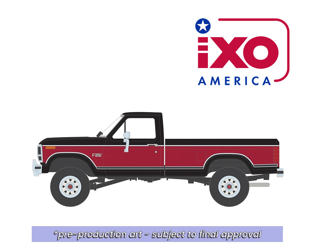(Preorder) IXO Model 1:64 1982 F-350 XL Short Bed – Raven Black & Candy Apple Red Deluxe Tu-Tone – Limited Edition
