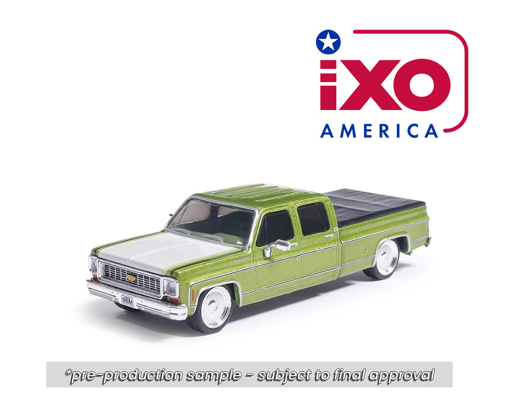 (Preorder) IXO Model 1:64 1974 Chevrolet Cheyenne Super C10 Crew Cab Fleetside – Lime Green Metallic – Lowered – Limited Edition