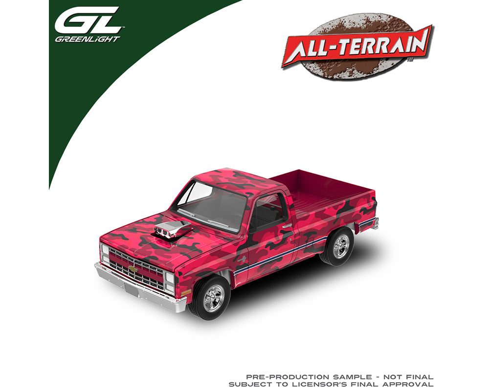 (Preorder) Greenlight 1:64 All Terrain Series 18 – 1985 Chevrolet Silverado w Blower Pink Camouflage – Limited Edition