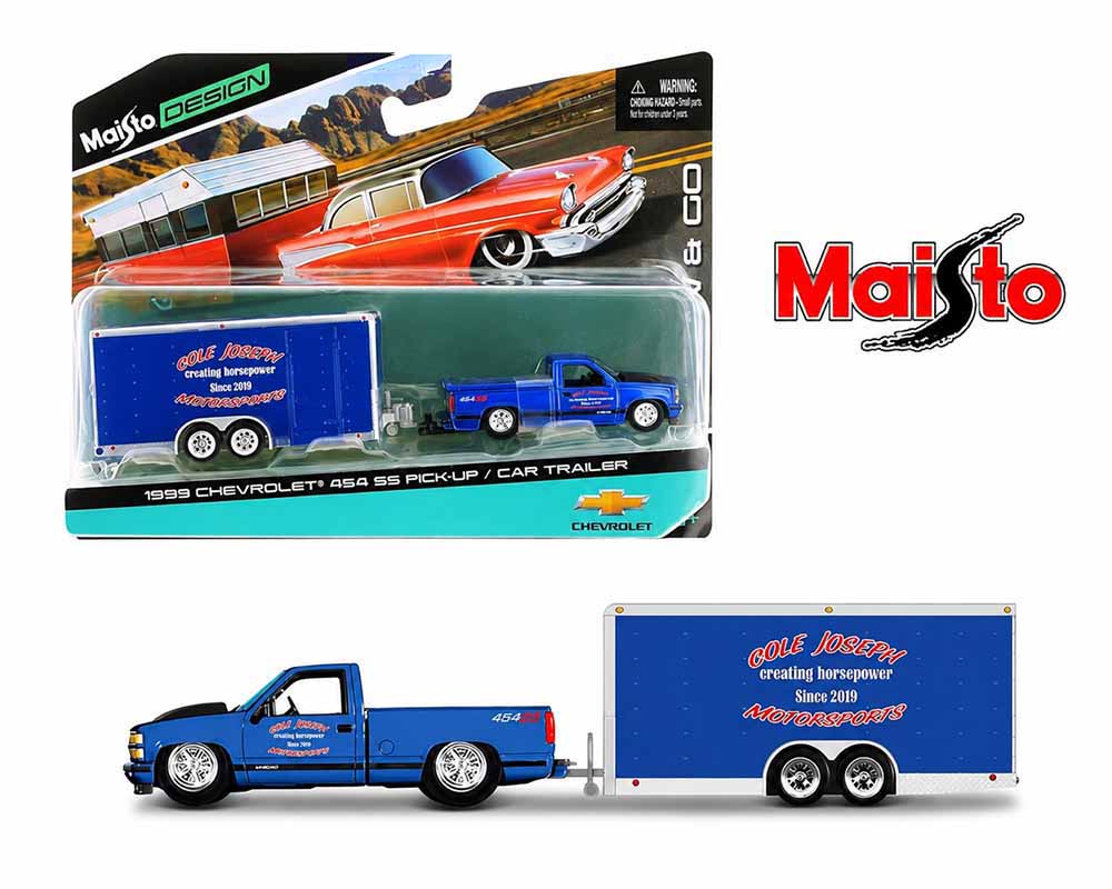 (Preorder) Maisto 1:64 1999 Chevrolet 454 SS Pick-Up w/ Car Trailer – Tow & Go Design